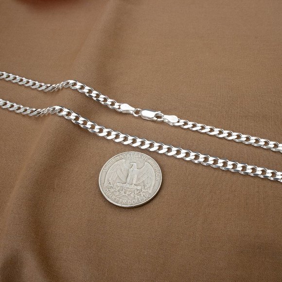 Real 925 Sterling Silver Curb Chain 5.7mm 22", High Quality Made in Italy - Picture 4 of 6